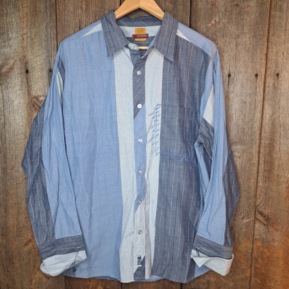 Y2k Vintage Embroidered Patchwork Mecca Men's Large Retro Button Down Shirt